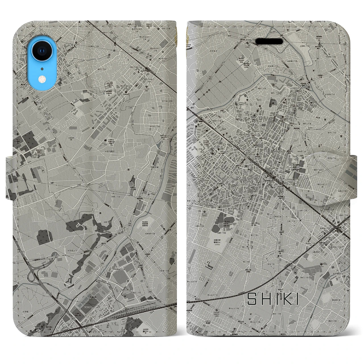 【志木(埼玉県)】地図柄iPhoneケース(手帳タイプ)モノトーン・iPhone XR 用