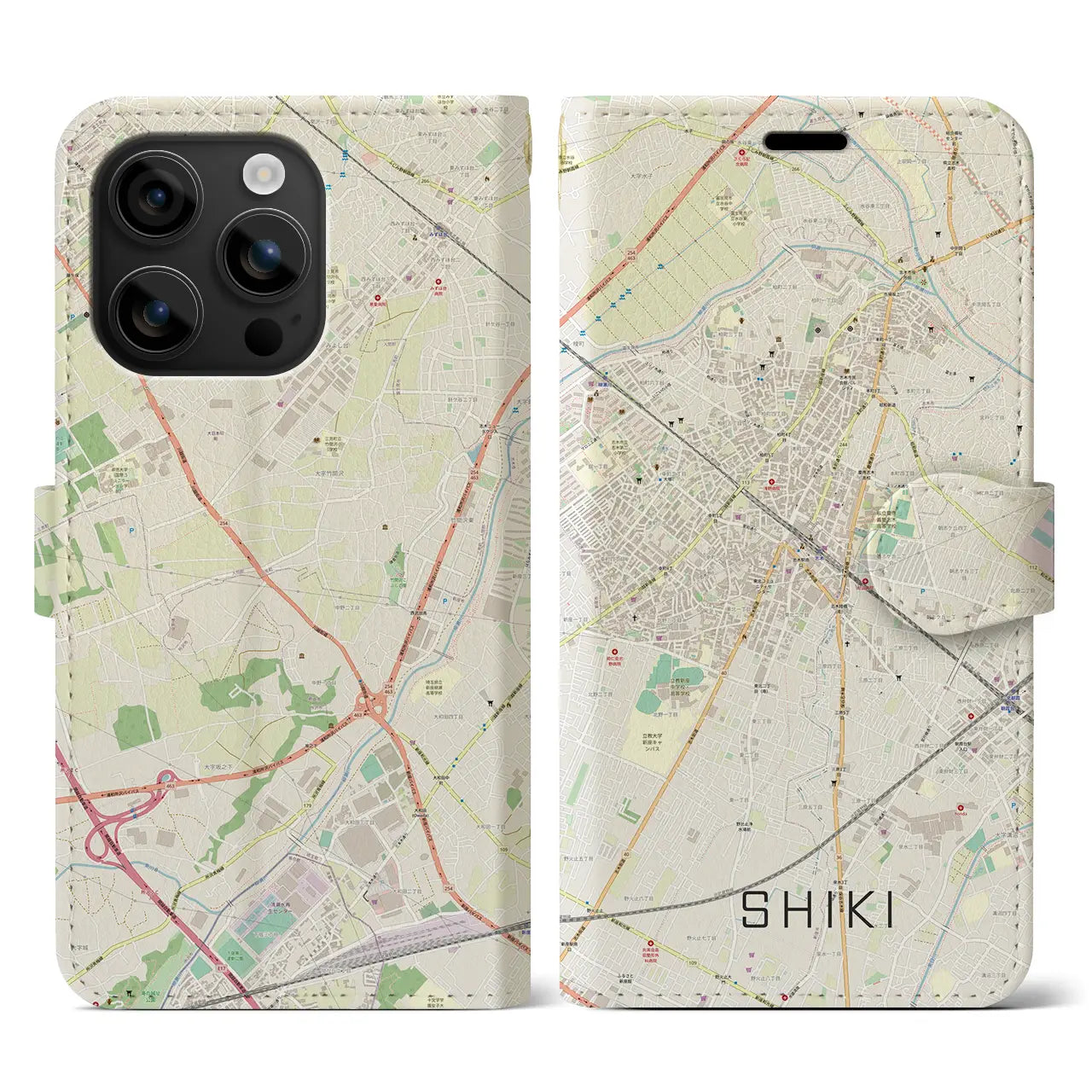 【志木(埼玉県)】地図柄iPhoneケース(手帳タイプ)ナチュラル・iPhone 16 用