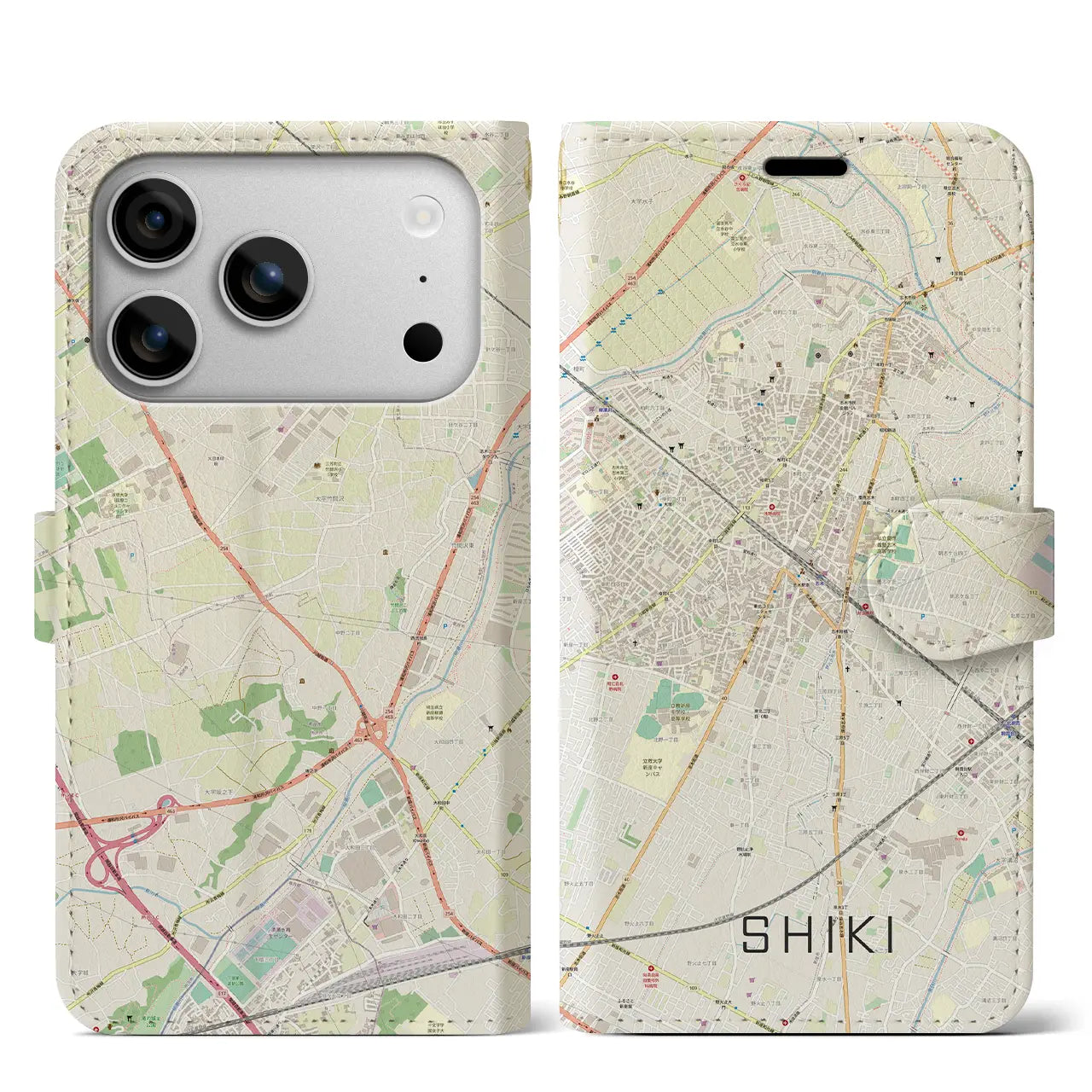 【志木(埼玉県)】地図柄iPhoneケース(手帳タイプ)モノトーン・iPhone 17 Pro Max 用