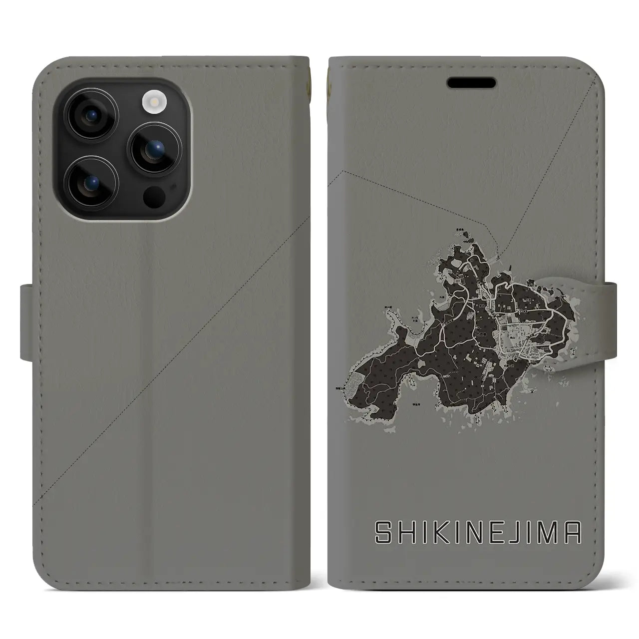【式根島(東京都)】地図柄iPhoneケース(手帳タイプ)モノトーン・iPhone 16 用