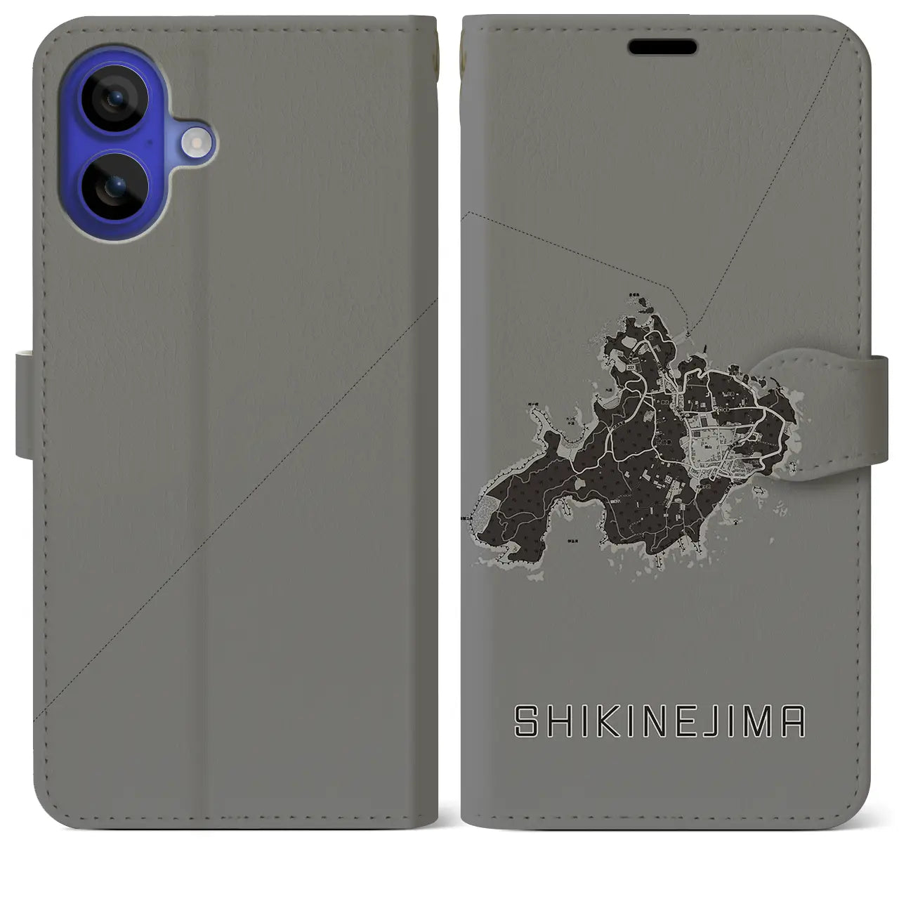 【式根島(東京都)】地図柄iPhoneケース(手帳タイプ)モノトーン・iPhone 16 Pro Max 用