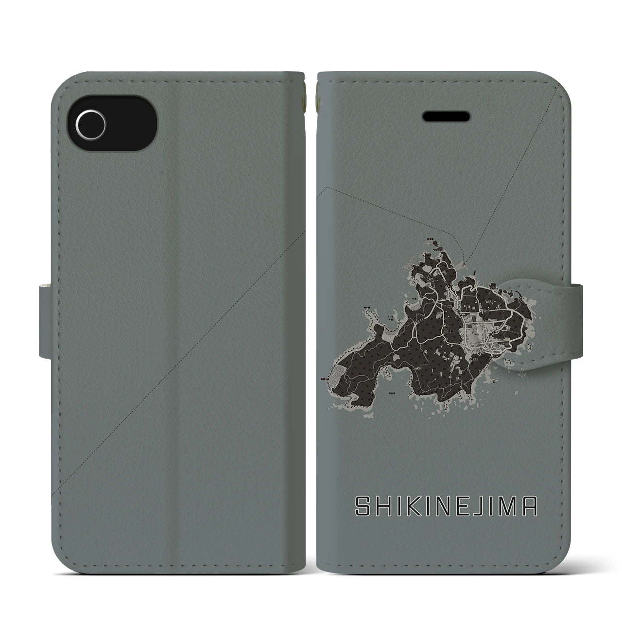 【式根島(東京都)】地図柄iPhoneケース(手帳タイプ)モノトーン・iPhone SE(第3 / 第2世代) / 8 / 7 / 6s / 6 用