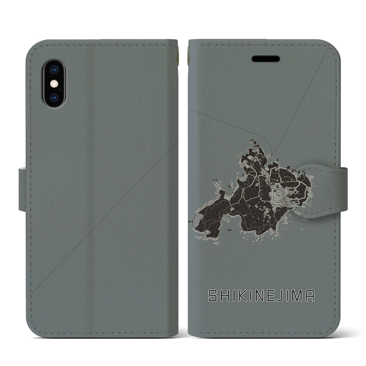 【式根島(東京都)】地図柄iPhoneケース(手帳タイプ)モノトーン・iPhone XS / X 用