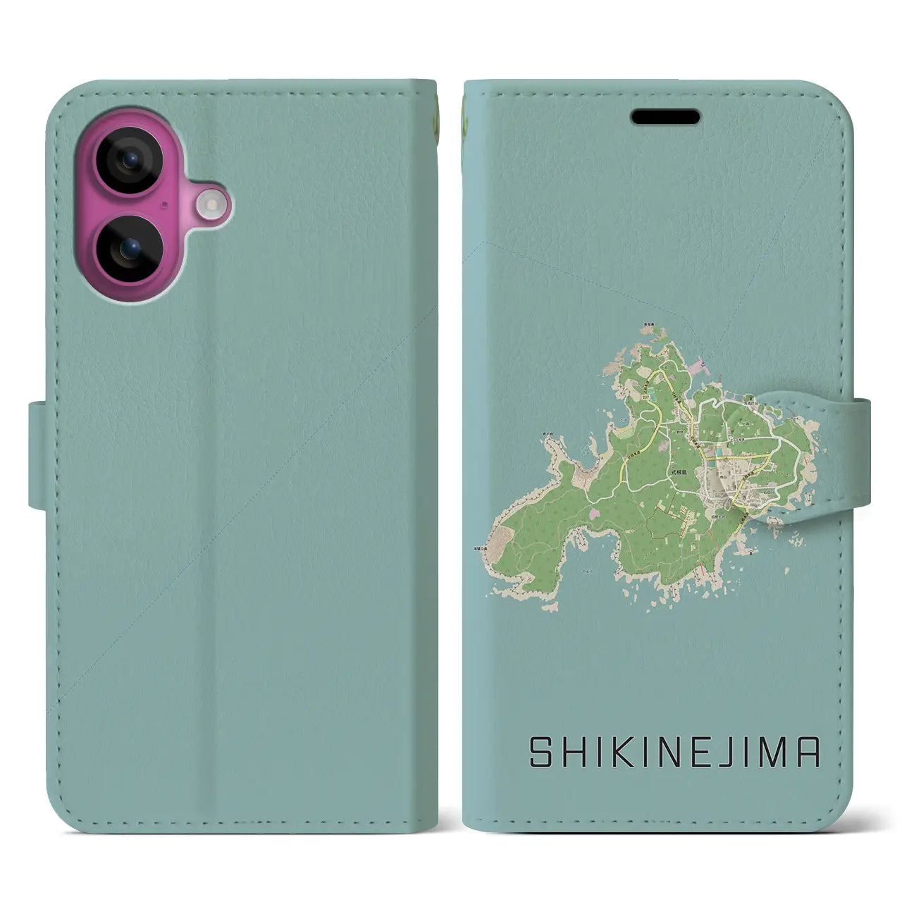 【式根島(東京都)】地図柄iPhoneケース(手帳タイプ)ナチュラル・iPhone 16 Pro 用
