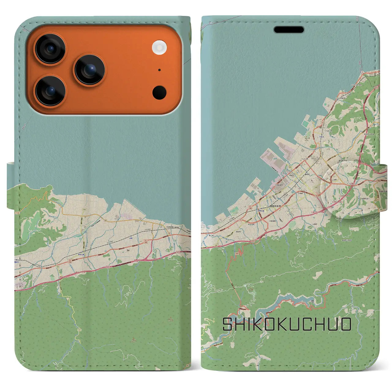 【四国中央(愛媛県)】地図柄iPhoneケース(手帳タイプ)