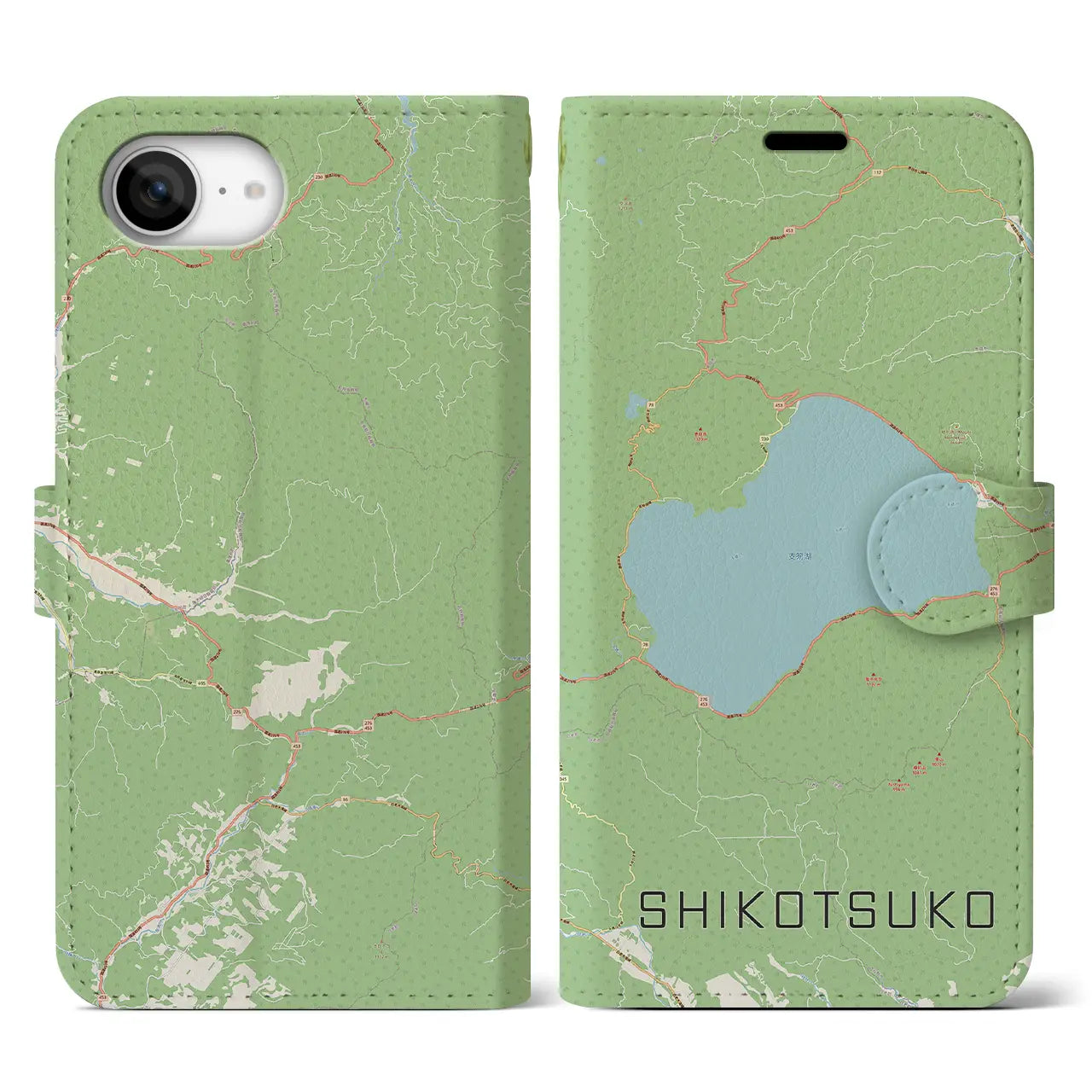 【支笏湖(北海道)】地図柄iPhoneケース(手帳タイプ)