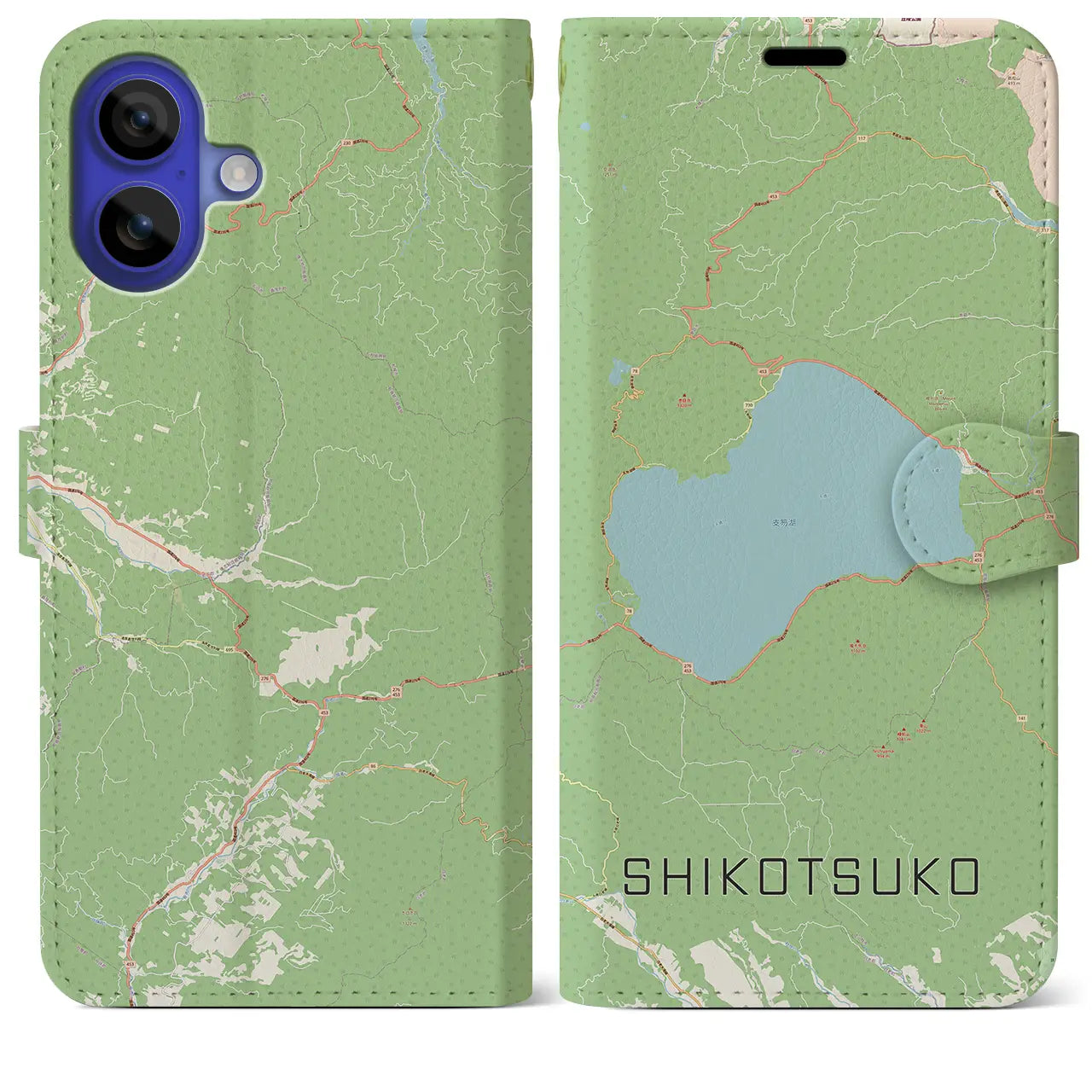 【支笏湖(北海道)】地図柄iPhoneケース(手帳タイプ)ナチュラル・iPhone 16 Pro Max 用