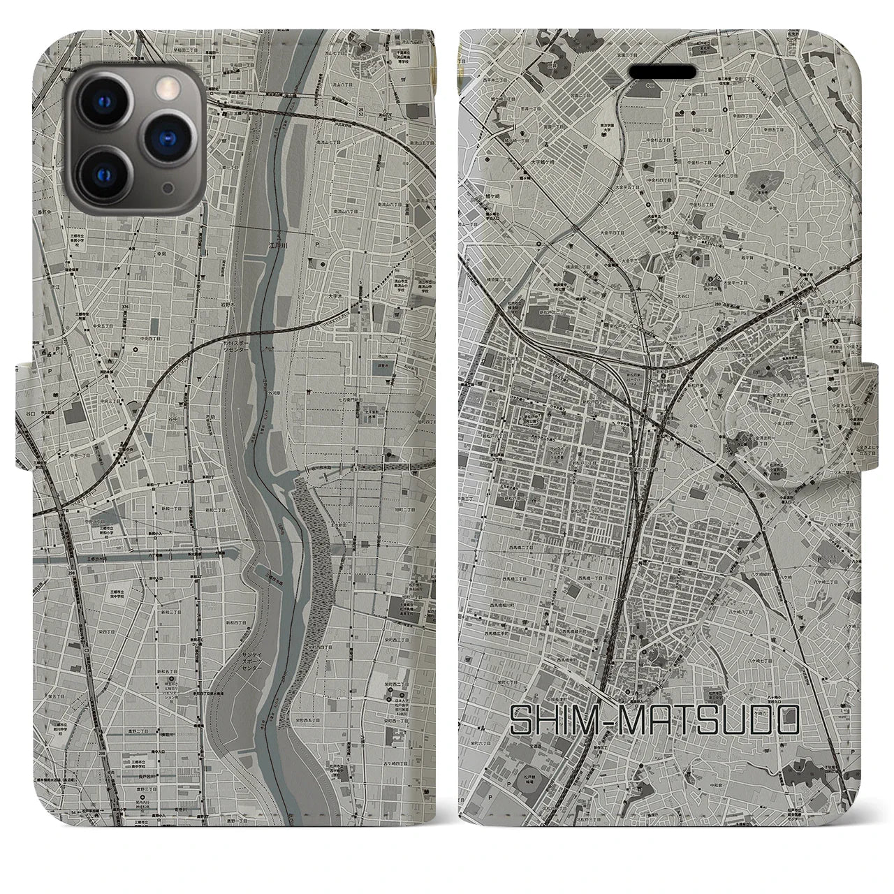 【新松戸(千葉県)】地図柄iPhoneケース(手帳タイプ)ナチュラル・iPhone 13 Pro 用