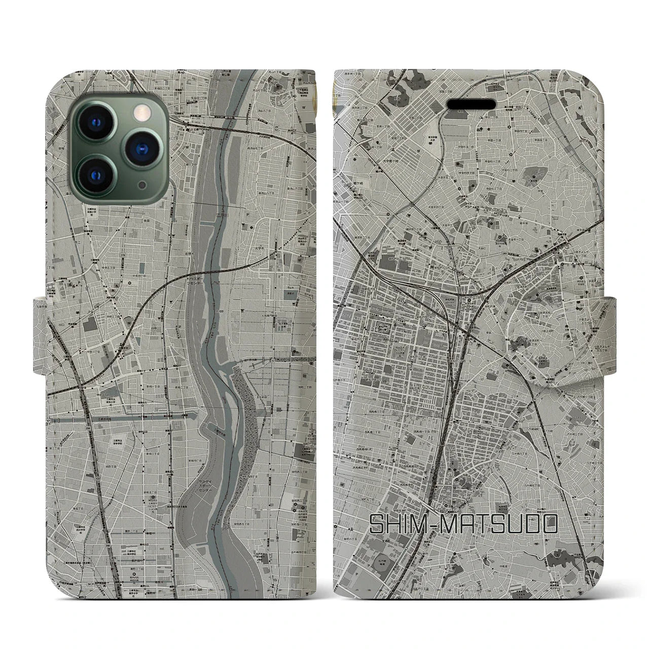【新松戸(千葉県)】地図柄iPhoneケース(手帳タイプ)ナチュラル・iPhone 13 用