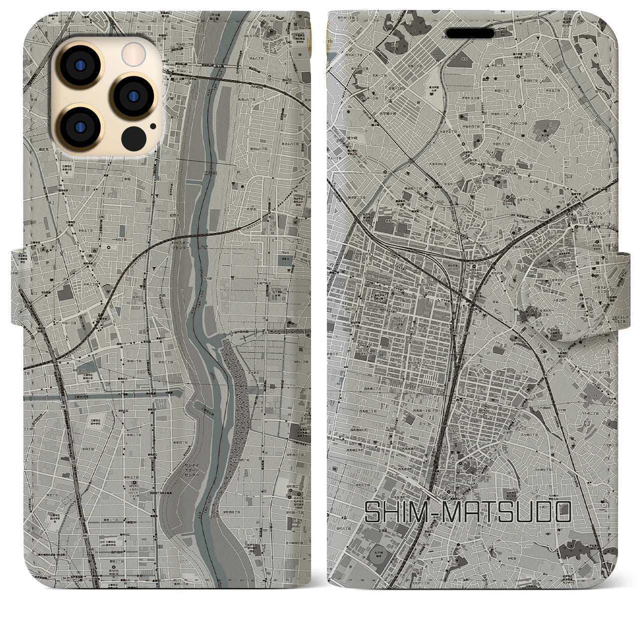 【新松戸(千葉県)】地図柄iPhoneケース(手帳タイプ)