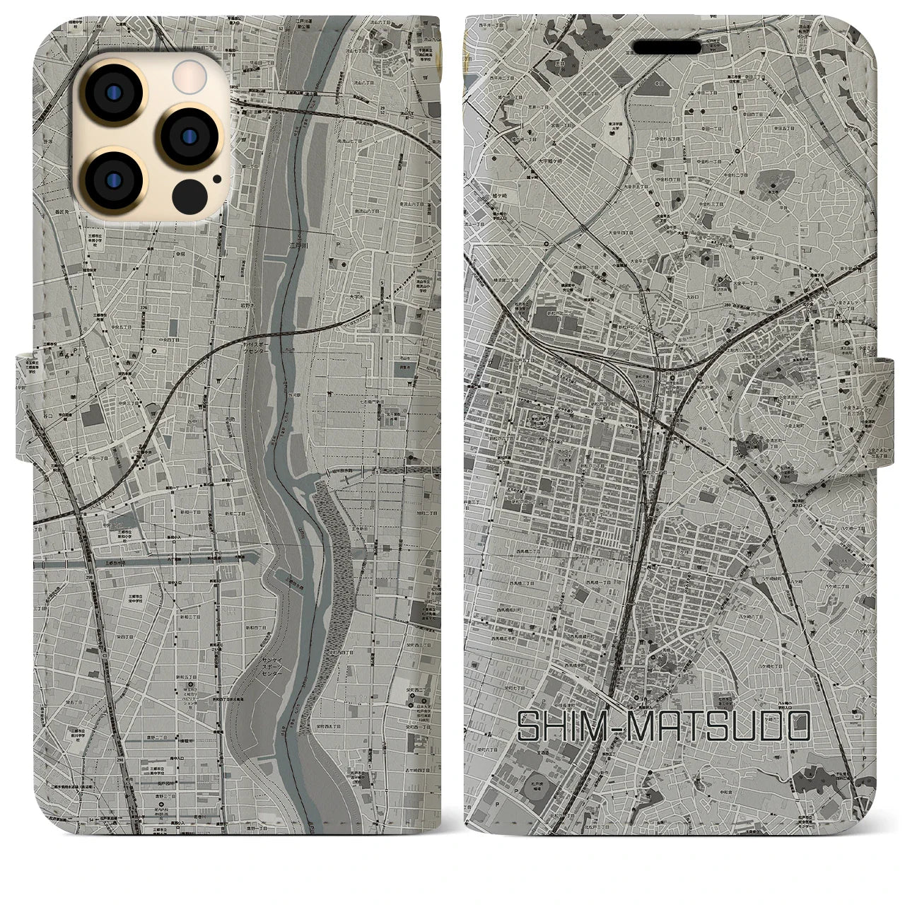 【新松戸(千葉県)】地図柄iPhoneケース(手帳タイプ)ナチュラル・iPhone 13 Pro Max 用