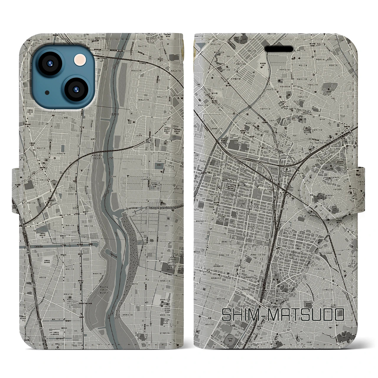 【新松戸(千葉県)】地図柄iPhoneケース(手帳タイプ)