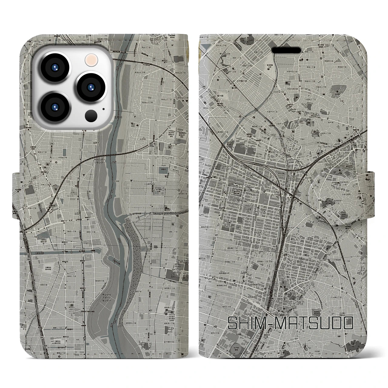 【新松戸(千葉県)】地図柄iPhoneケース(手帳タイプ)