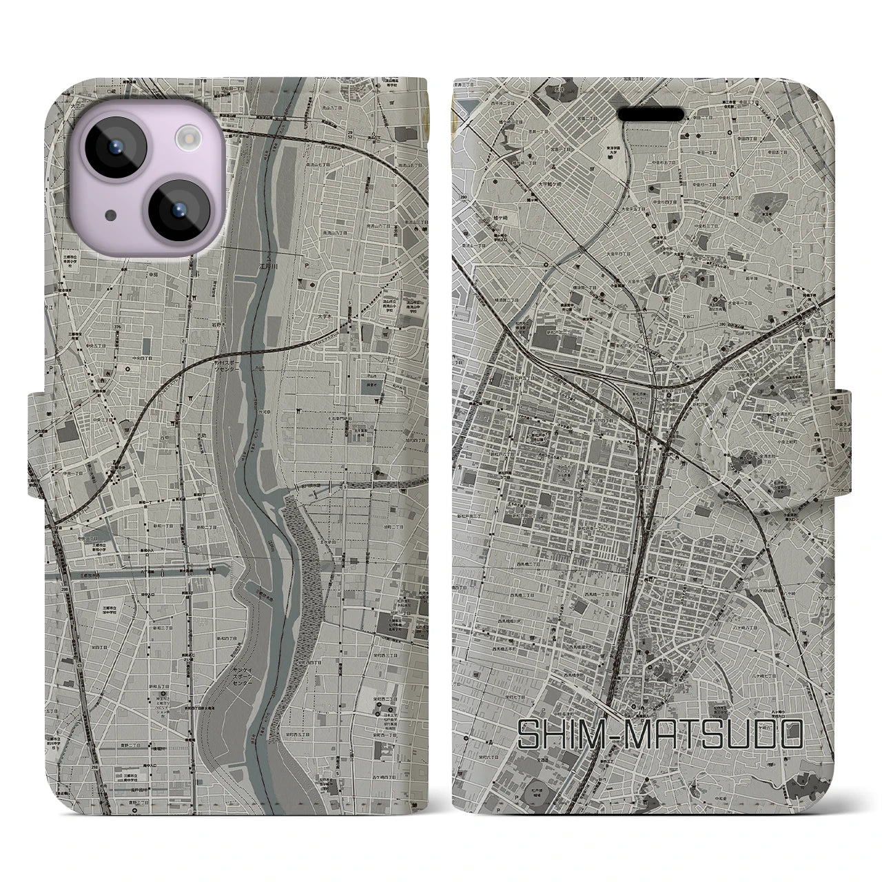 【新松戸(千葉県)】地図柄iPhoneケース(手帳タイプ)