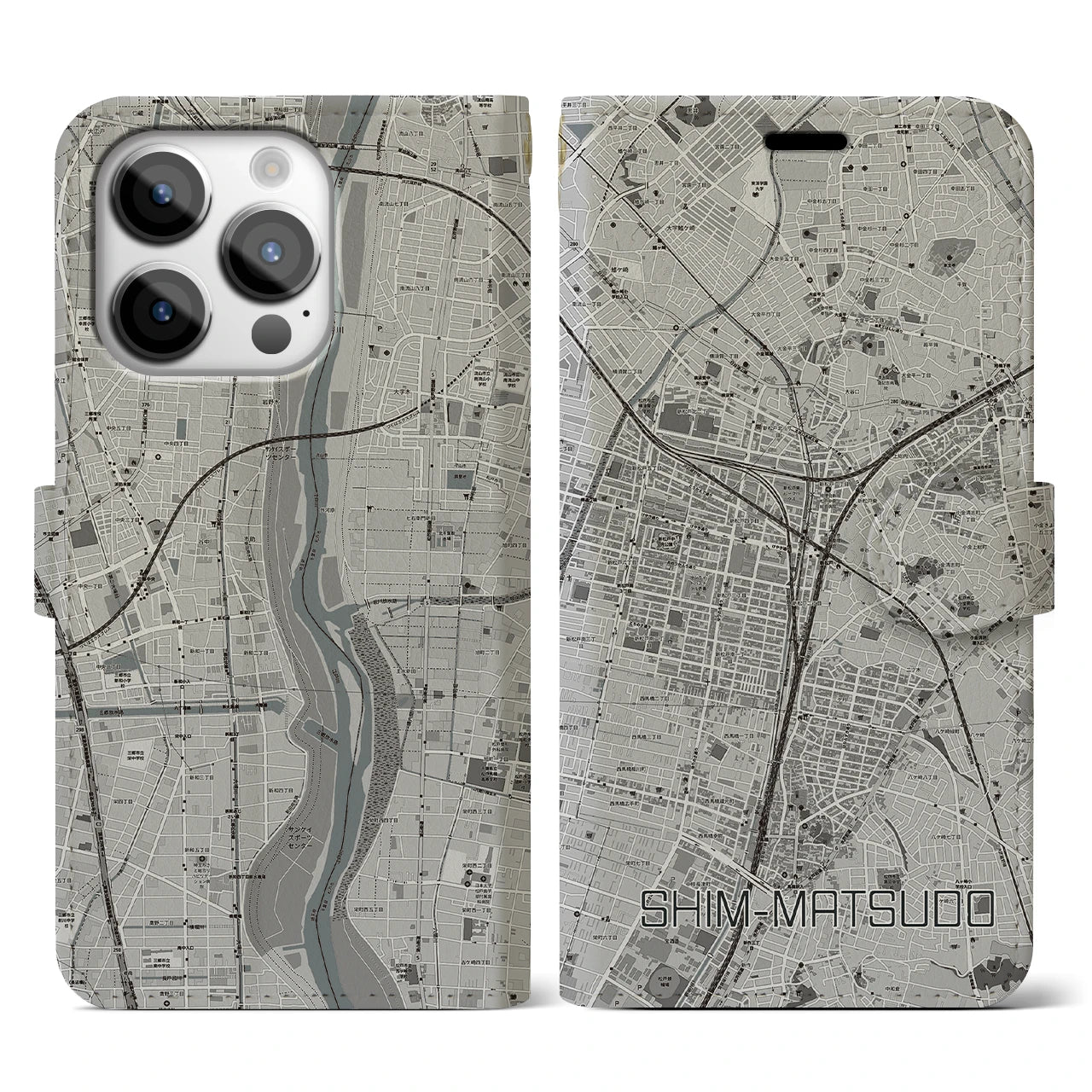 【新松戸(千葉県)】地図柄iPhoneケース(手帳タイプ)