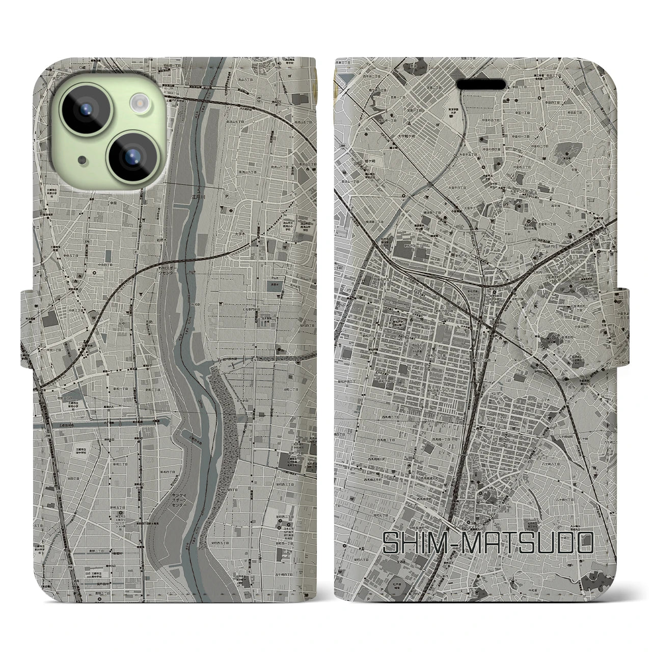 【新松戸(千葉県)】地図柄iPhoneケース(手帳タイプ)