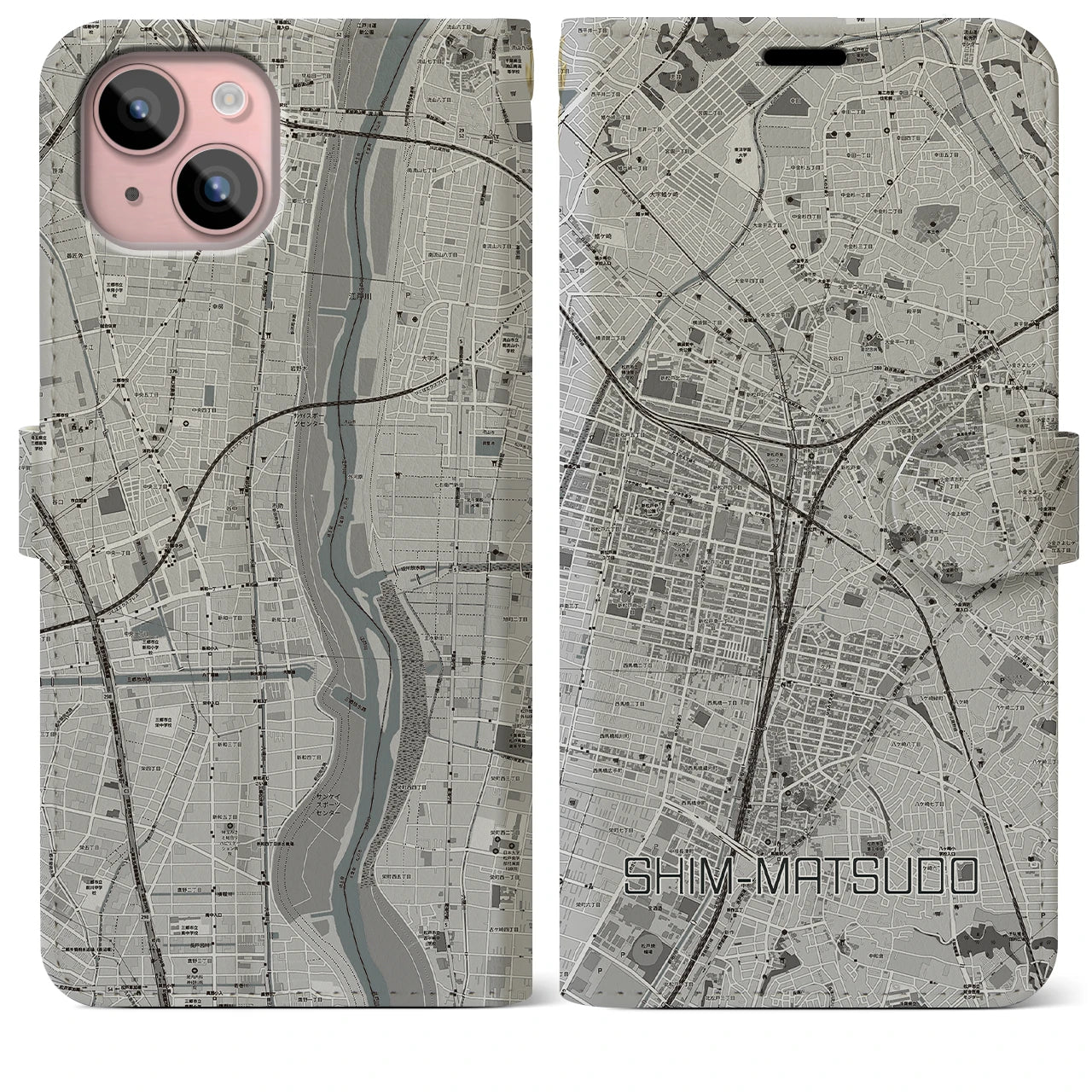 【新松戸(千葉県)】地図柄iPhoneケース(手帳タイプ)