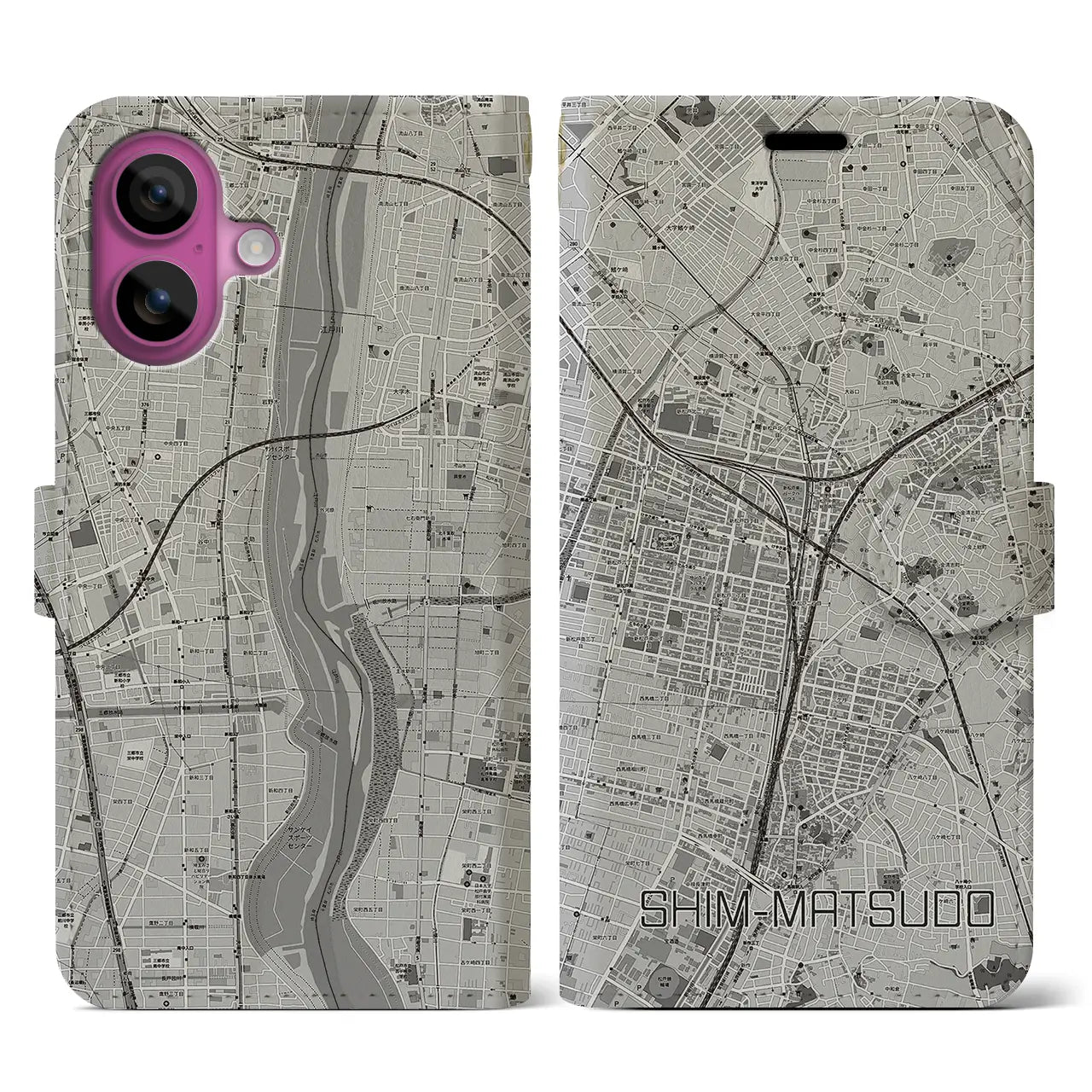 【新松戸(千葉県)】地図柄iPhoneケース(手帳タイプ)