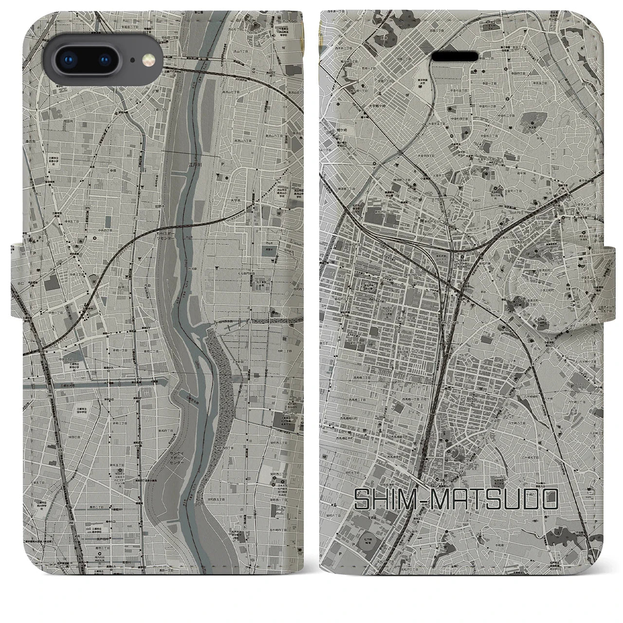 【新松戸(千葉県)】地図柄iPhoneケース(手帳タイプ)モノトーン・iPhone 12 Pro Max 用