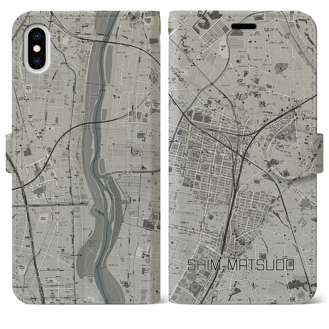 【新松戸(千葉県)】地図柄iPhoneケース(手帳タイプ)ナチュラル・iPhone 13 mini 用