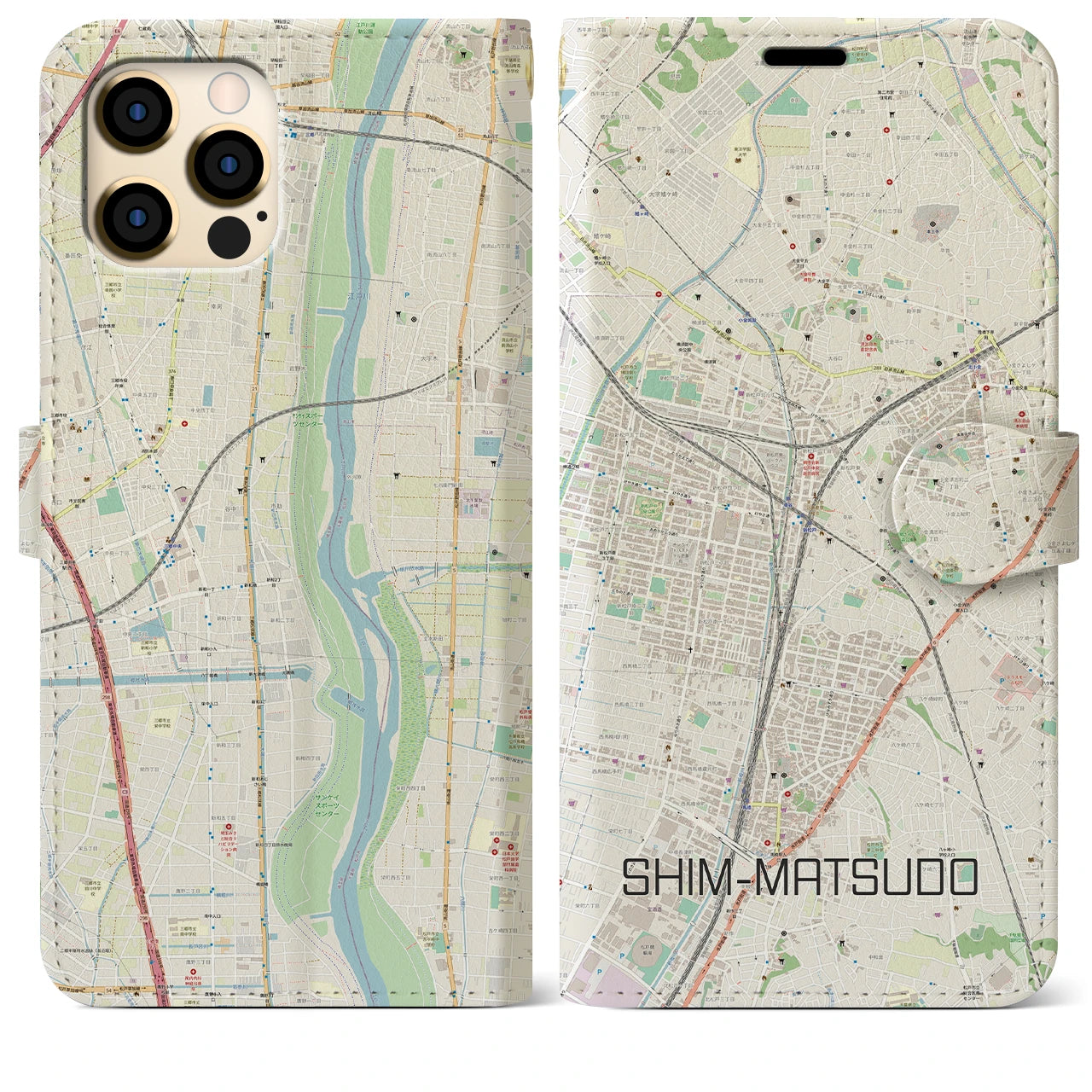 【新松戸(千葉県)】地図柄iPhoneケース(手帳タイプ)