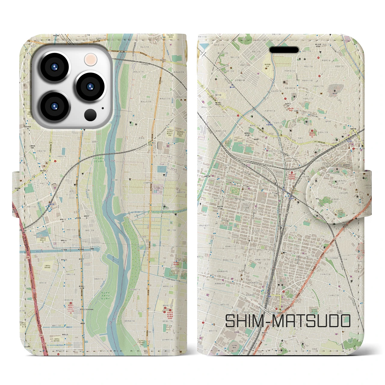 【新松戸(千葉県)】地図柄iPhoneケース(手帳タイプ)