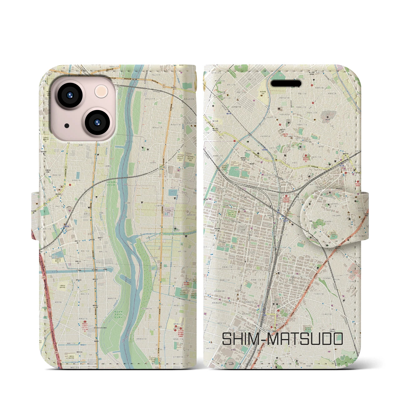 【新松戸(千葉県)】地図柄iPhoneケース(手帳タイプ)