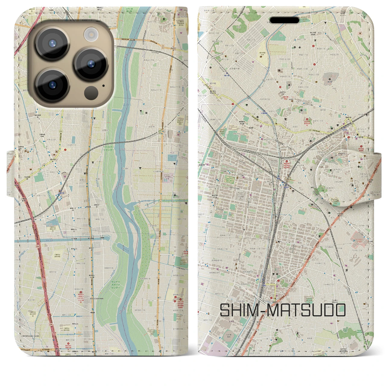 【新松戸(千葉県)】地図柄iPhoneケース(手帳タイプ)