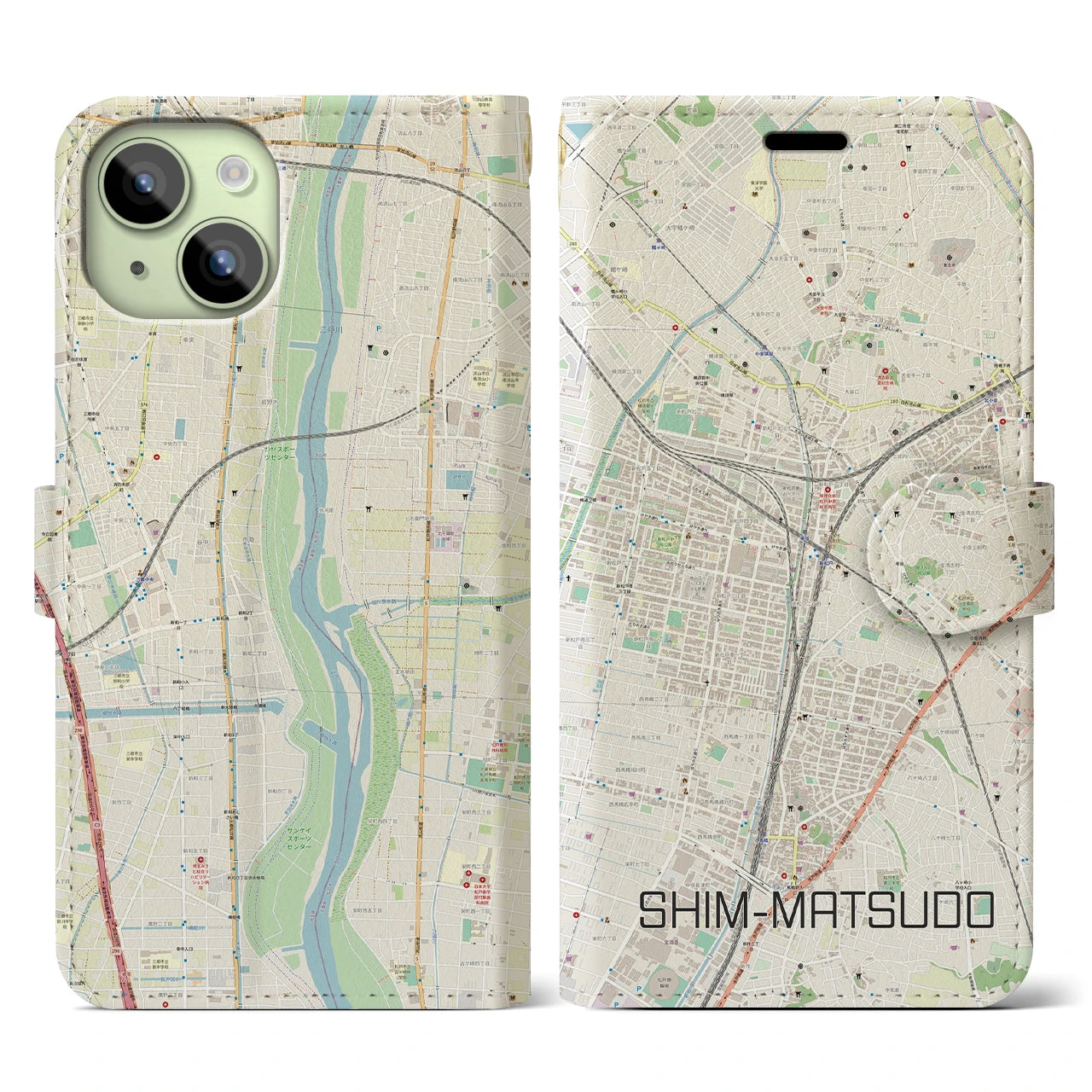 【新松戸(千葉県)】地図柄iPhoneケース(手帳タイプ)