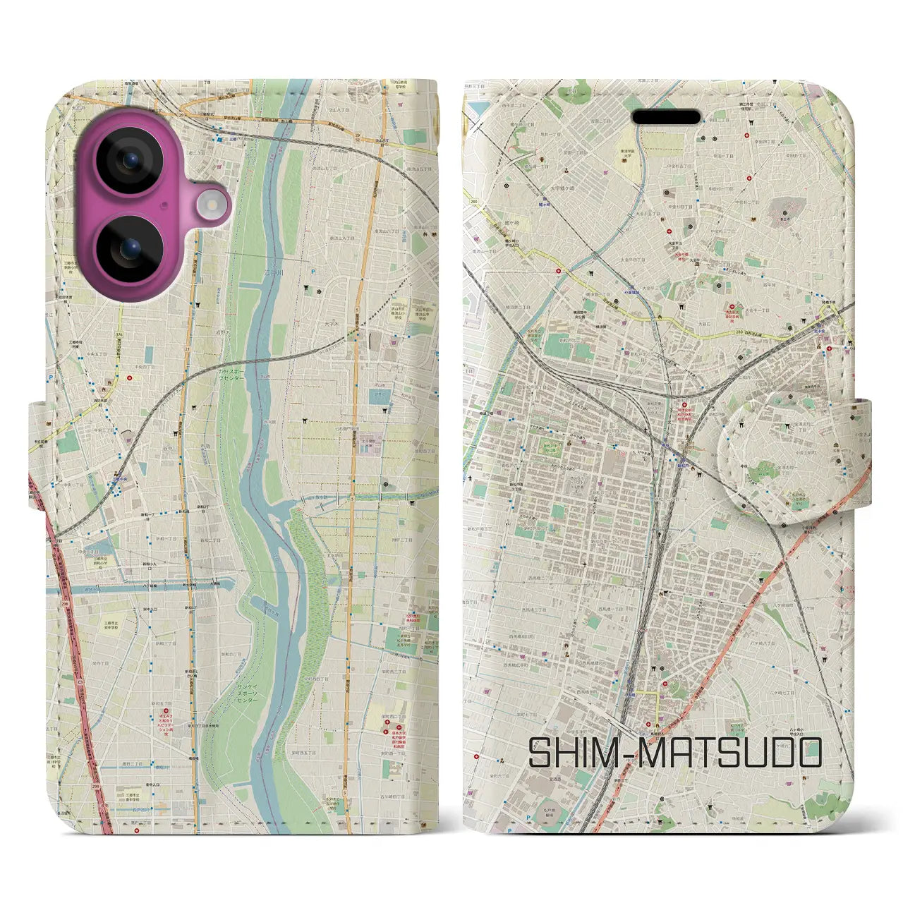 【新松戸(千葉県)】地図柄iPhoneケース(手帳タイプ)
