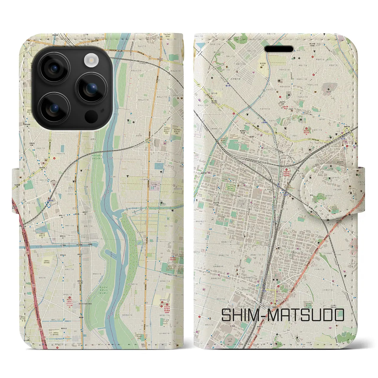 【新松戸(千葉県)】地図柄iPhoneケース(手帳タイプ)ナチュラル・iPhone 16 用