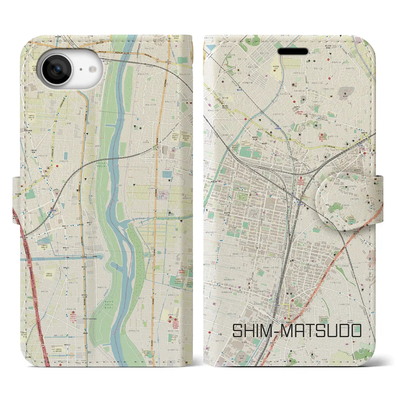 【新松戸(千葉県)】地図柄iPhoneケース(手帳タイプ)