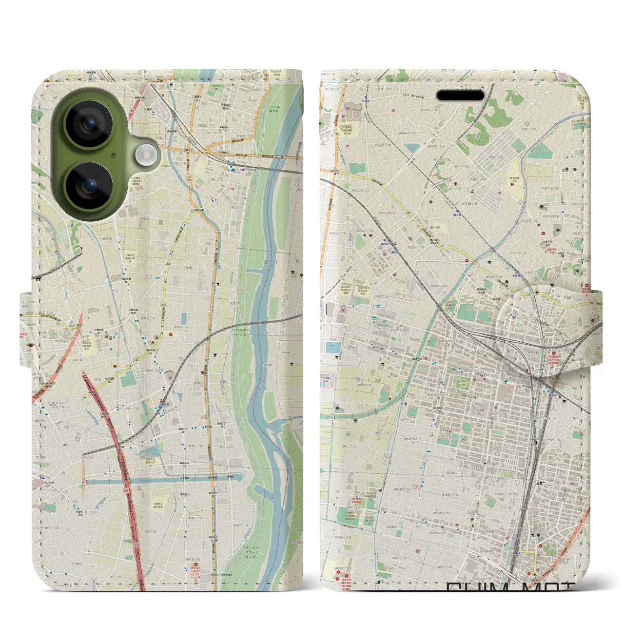 【新松戸(千葉県)】地図柄iPhoneケース(手帳タイプ)