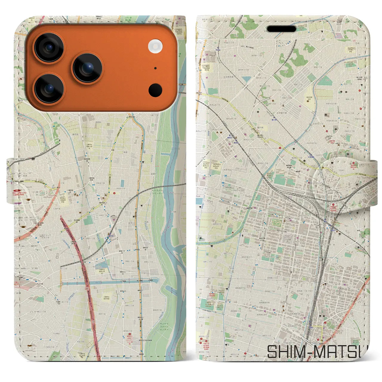 【新松戸(千葉県)】地図柄iPhoneケース(手帳タイプ)モノトーン・iPhone 17 Pro Max 用