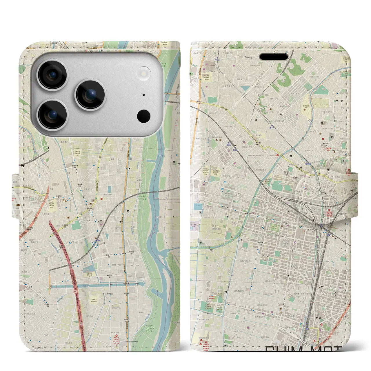 【新松戸(千葉県)】地図柄iPhoneケース(手帳タイプ)ナチュラル・iPhone 17 Pro Max 用
