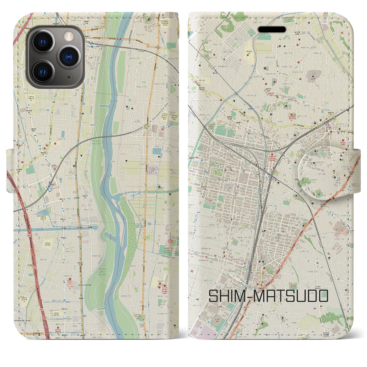 【新松戸(千葉県)】地図柄iPhoneケース(手帳タイプ)