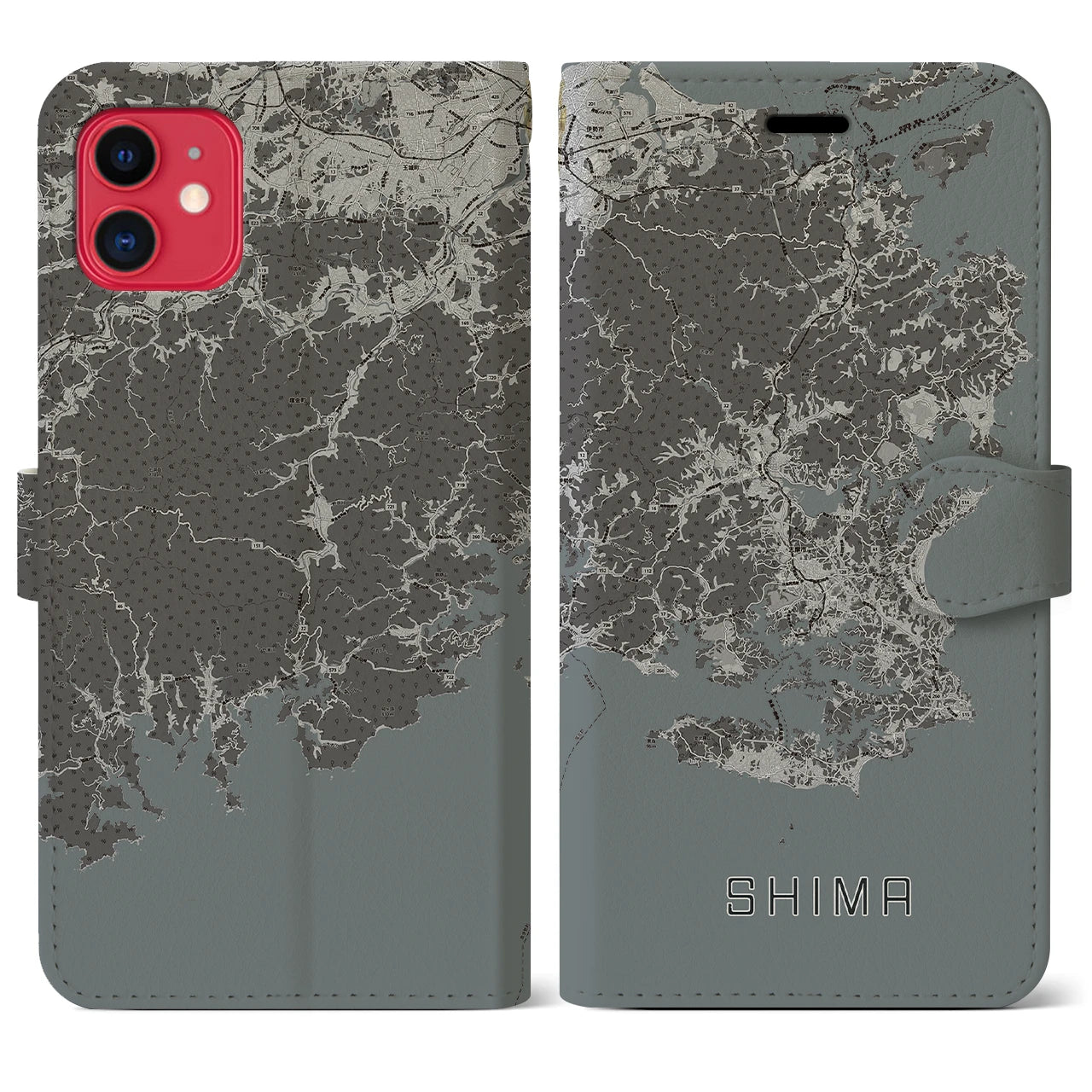 【志摩(三重県)】地図柄iPhoneケース(手帳タイプ)モノトーン・iPhone 11 用