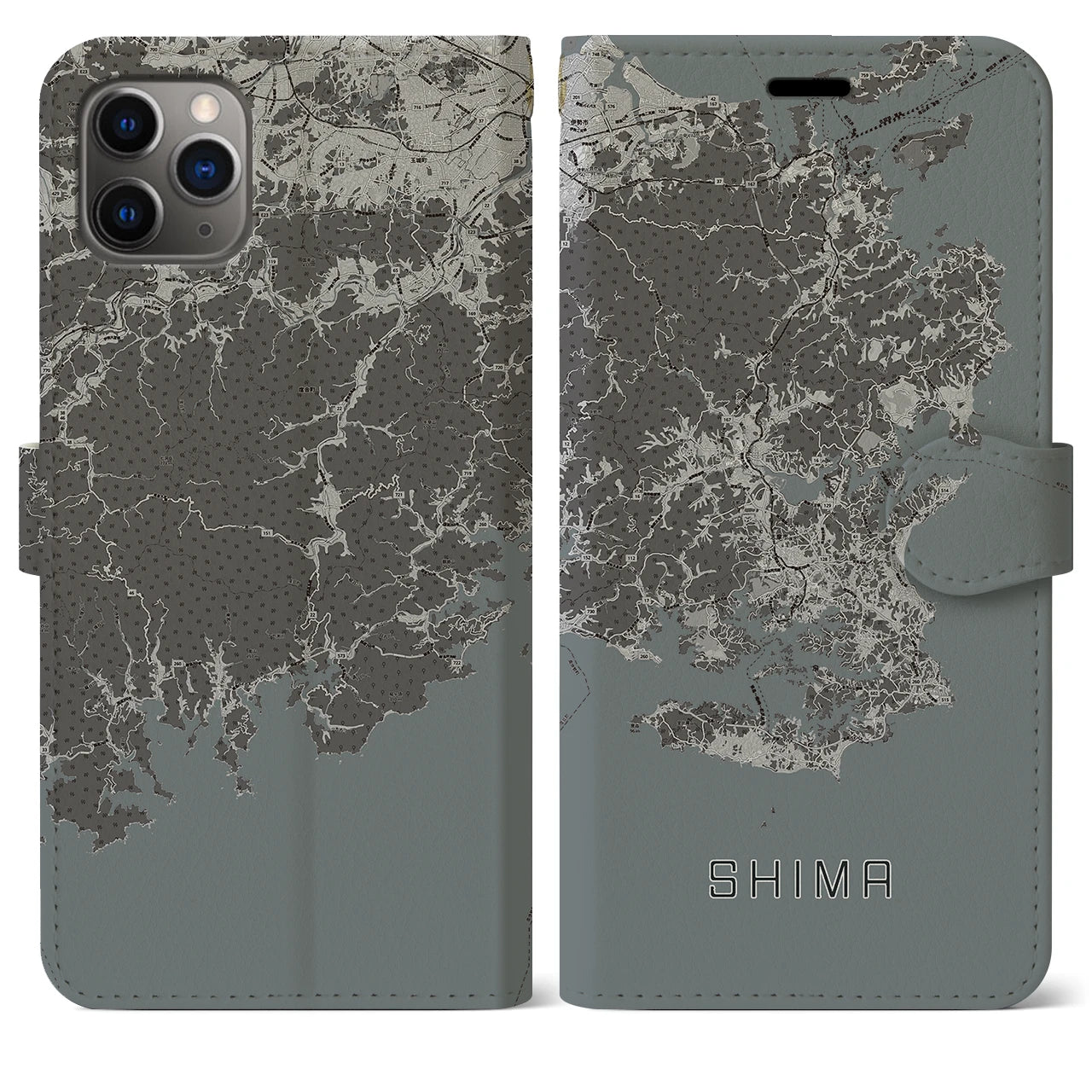 【志摩(三重県)】地図柄iPhoneケース(手帳タイプ)モノトーン・iPhone 11 Pro Max 用