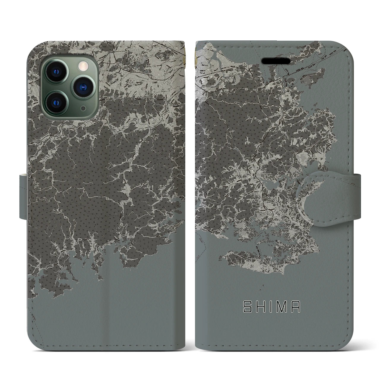 【志摩(三重県)】地図柄iPhoneケース(手帳タイプ)モノトーン・iPhone 11 Pro 用