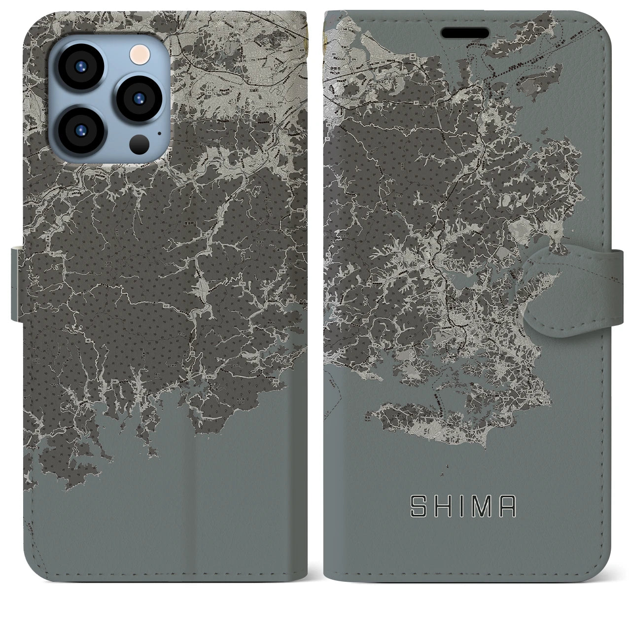 【志摩(三重県)】地図柄iPhoneケース(手帳タイプ)モノトーン・iPhone 13 Pro Max 用