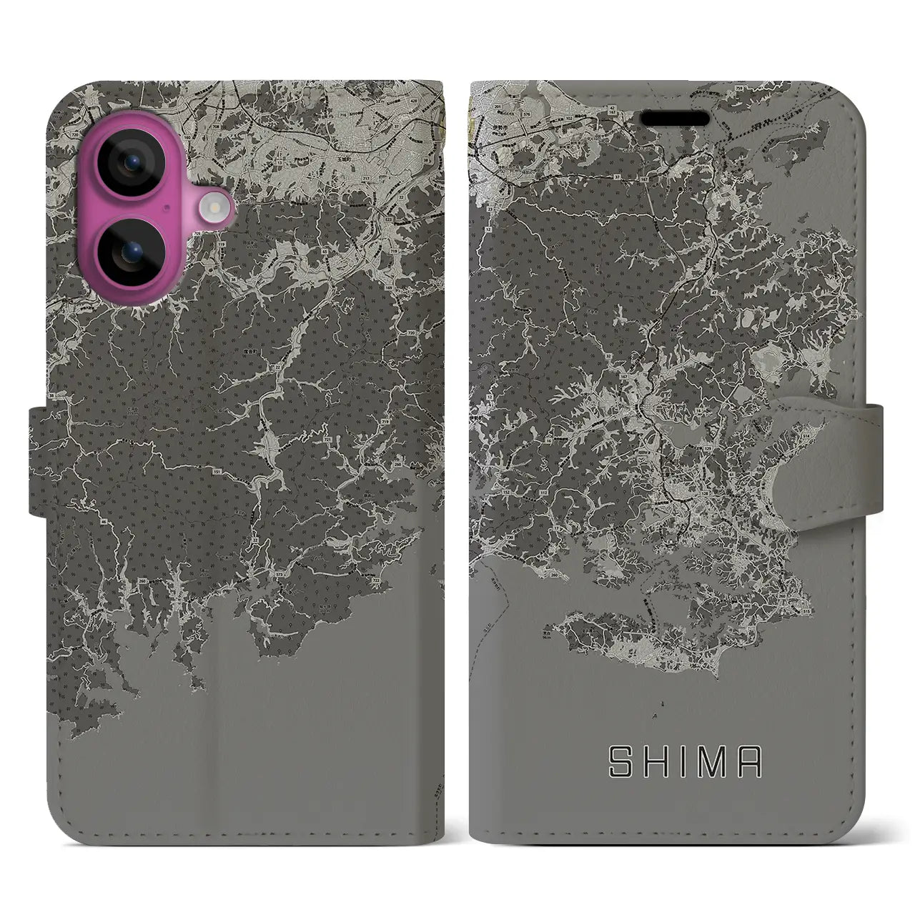 【志摩(三重県)】地図柄iPhoneケース(手帳タイプ)モノトーン・iPhone 16 Pro 用