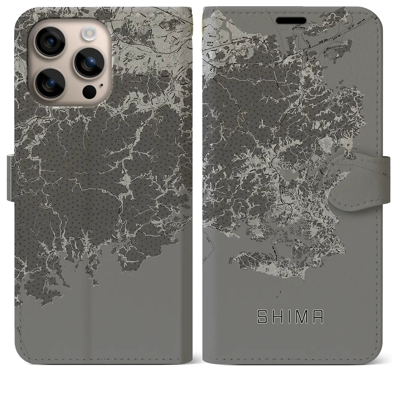 【志摩(三重県)】地図柄iPhoneケース(手帳タイプ)モノトーン・iPhone 16 Plus 用