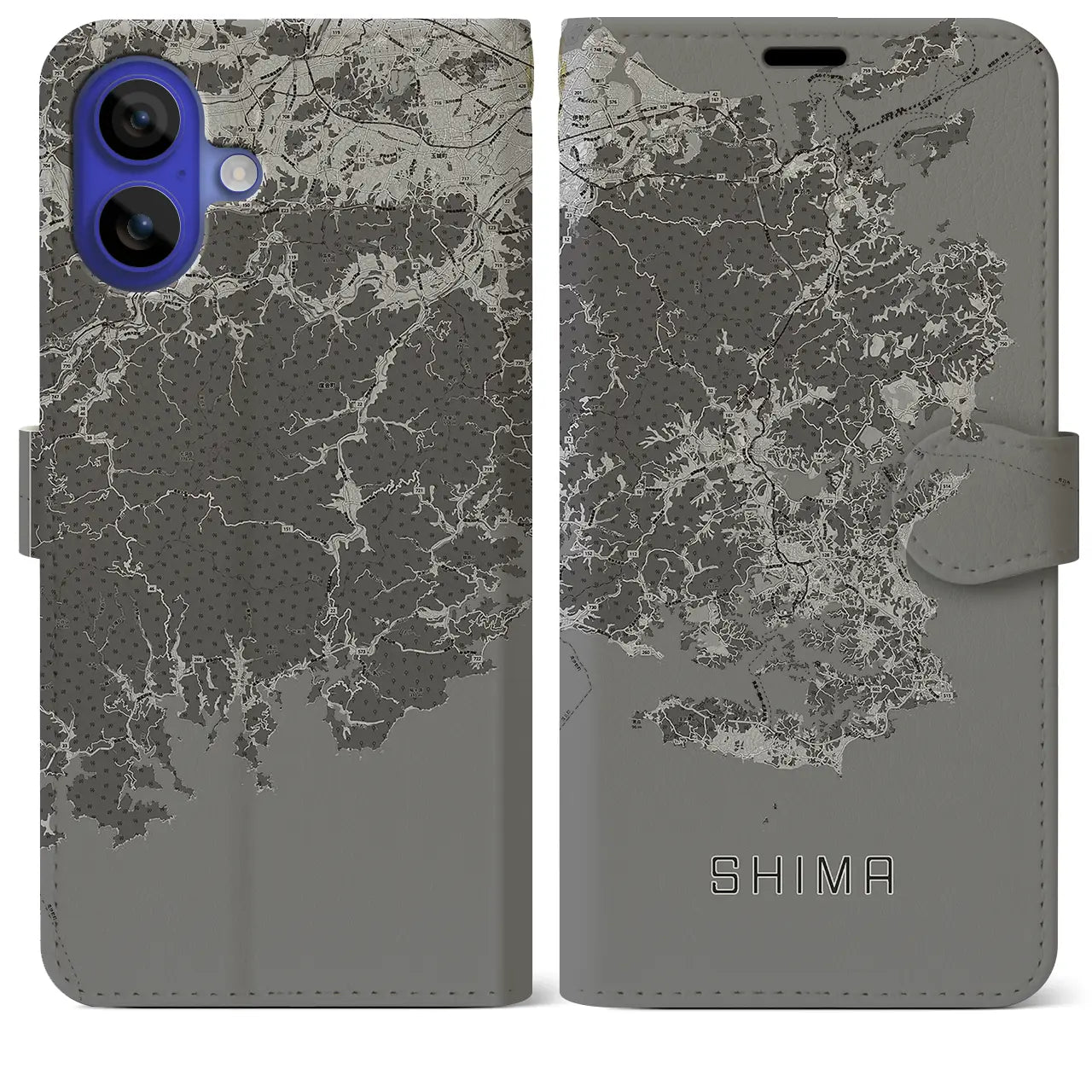 【志摩(三重県)】地図柄iPhoneケース(手帳タイプ)モノトーン・iPhone 16 Pro Max 用