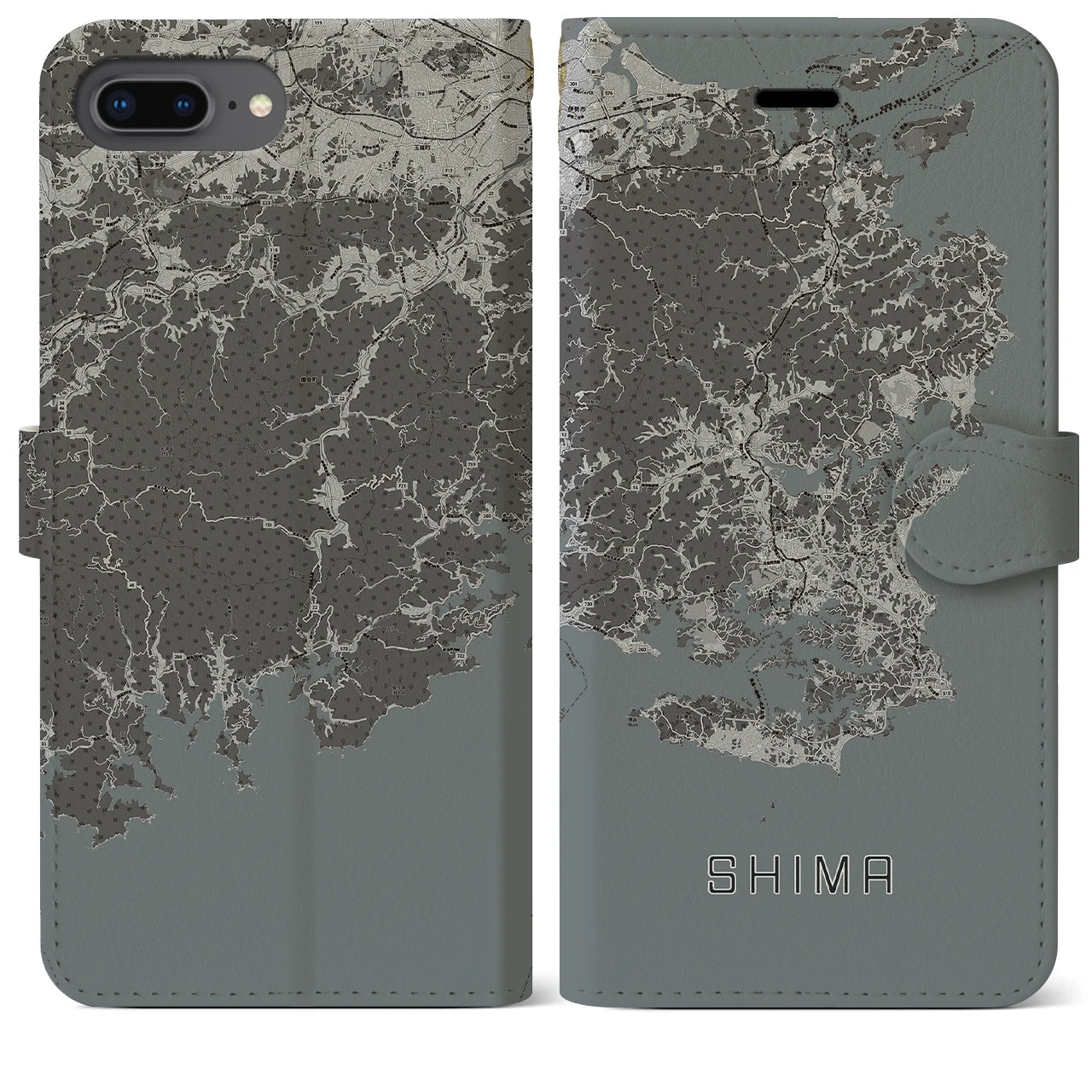 【志摩(三重県)】地図柄iPhoneケース(手帳タイプ)モノトーン・iPhone 8Plus /7Plus / 6sPlus / 6Plus 用