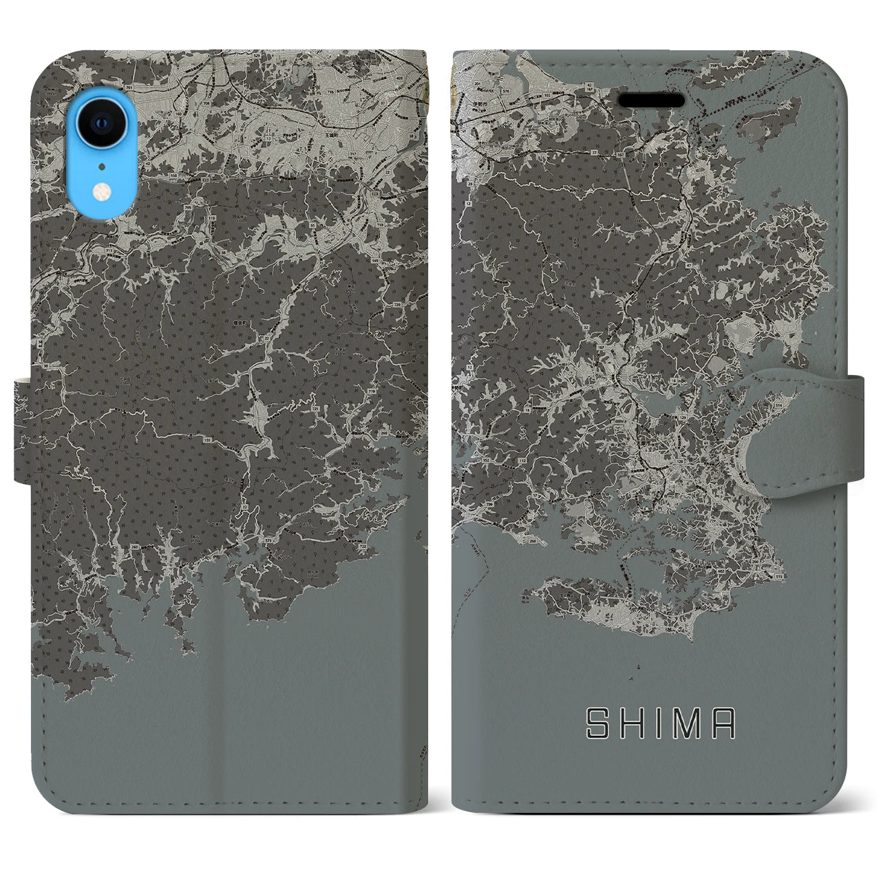 【志摩(三重県)】地図柄iPhoneケース(手帳タイプ)モノトーン・iPhone XR 用