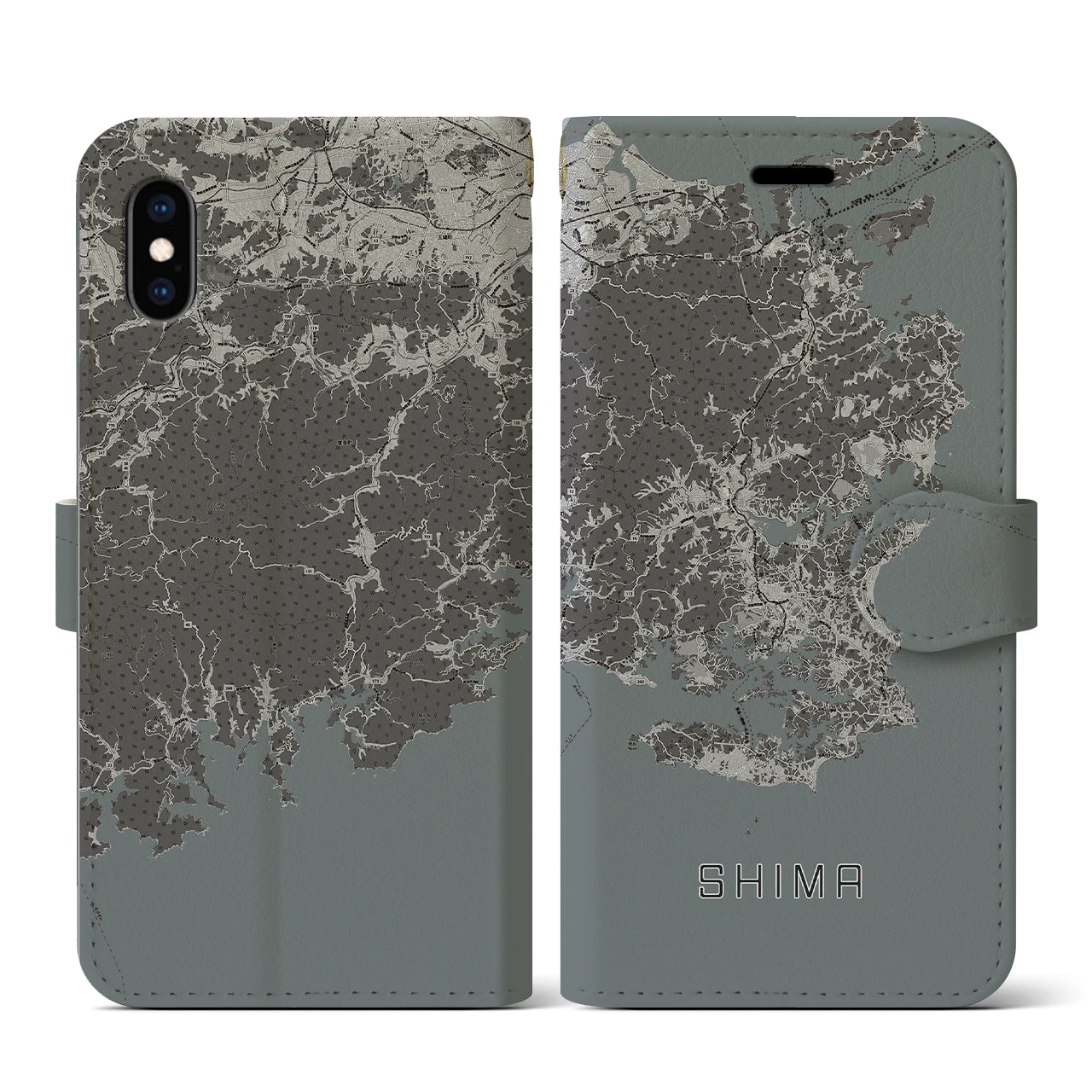 【志摩(三重県)】地図柄iPhoneケース(手帳タイプ)モノトーン・iPhone XS / X 用