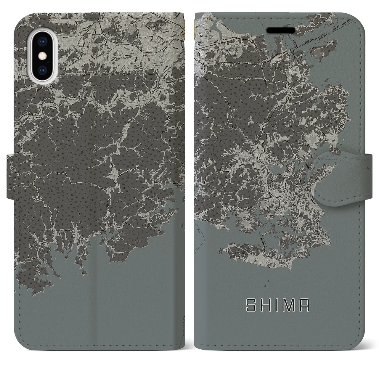 【志摩(三重県)】地図柄iPhoneケース(手帳タイプ)モノトーン・iPhone XS Max 用