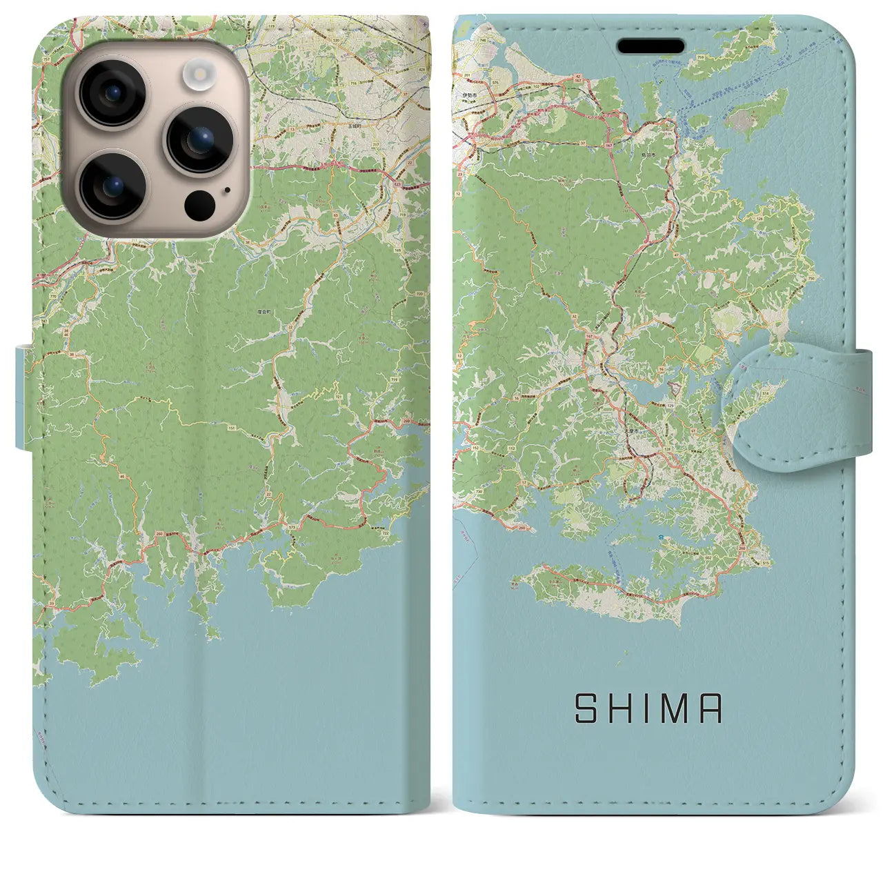 【志摩(三重県)】地図柄iPhoneケース(手帳タイプ)ナチュラル・iPhone 16 Plus 用