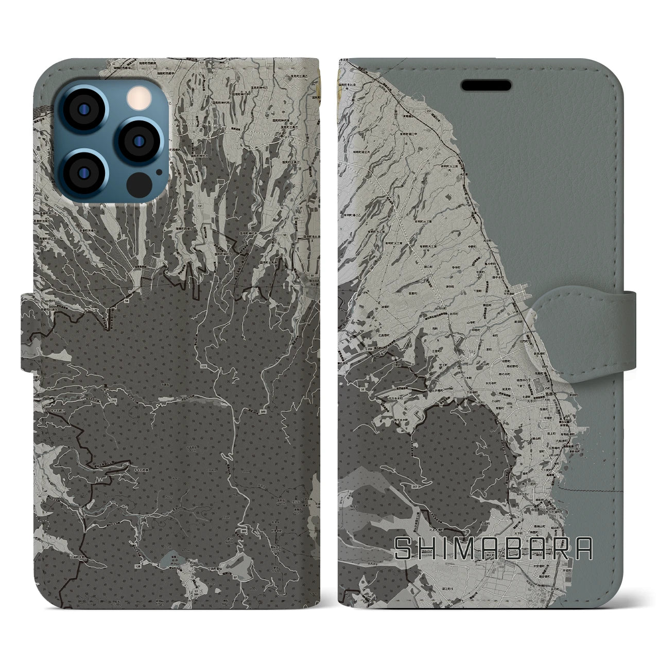 【島原(長崎県)】地図柄iPhoneケース(手帳タイプ)