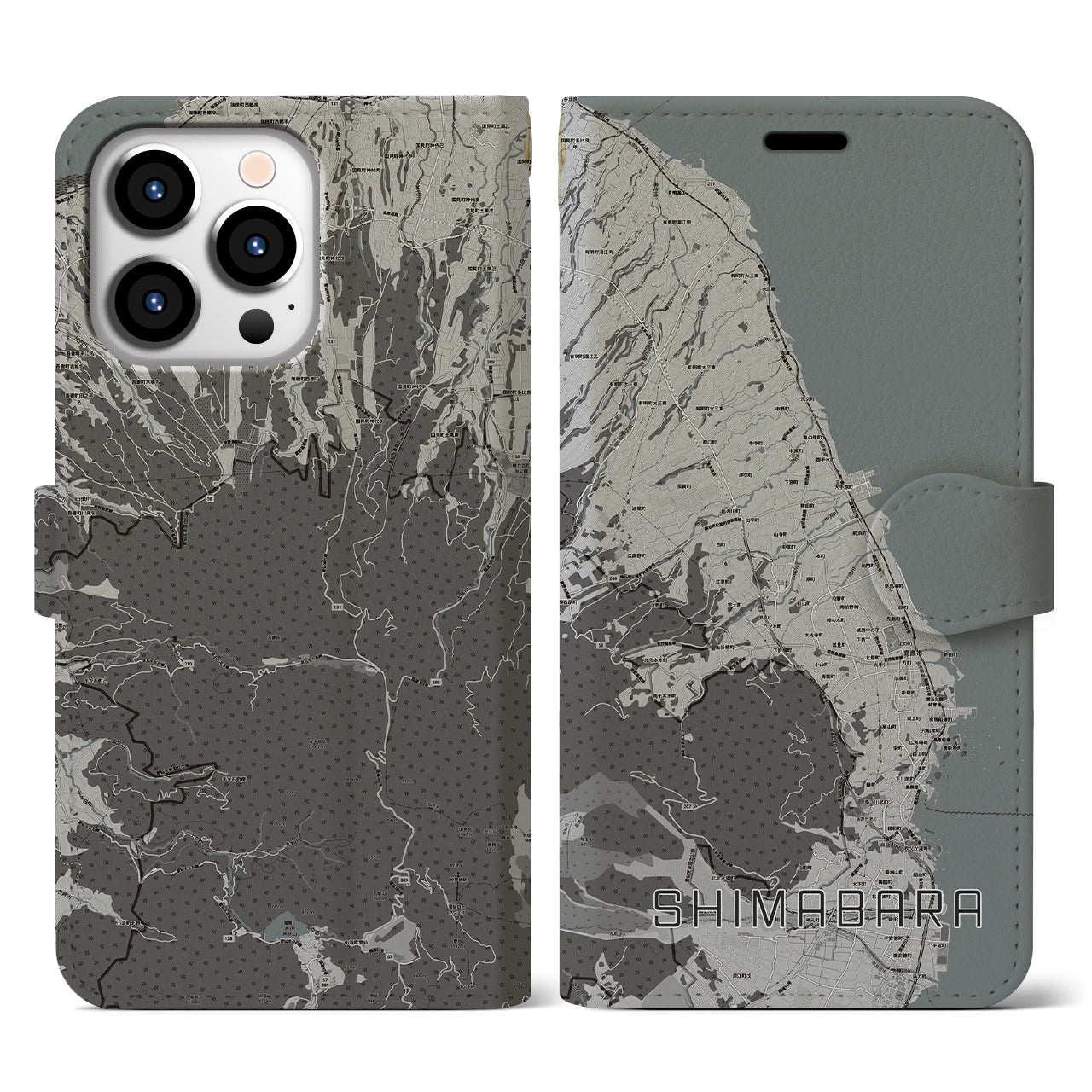 【島原(長崎県)】地図柄iPhoneケース(手帳タイプ)